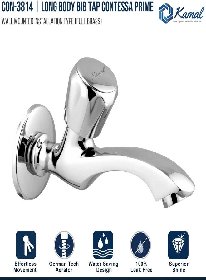 KAMAL Full Brass Long Body Bib Tap - Contessa Prime | Brass Conventional Design | German Tech Aerator Bib Tap Faucet (Wall Mount Installation Type) - Image 3